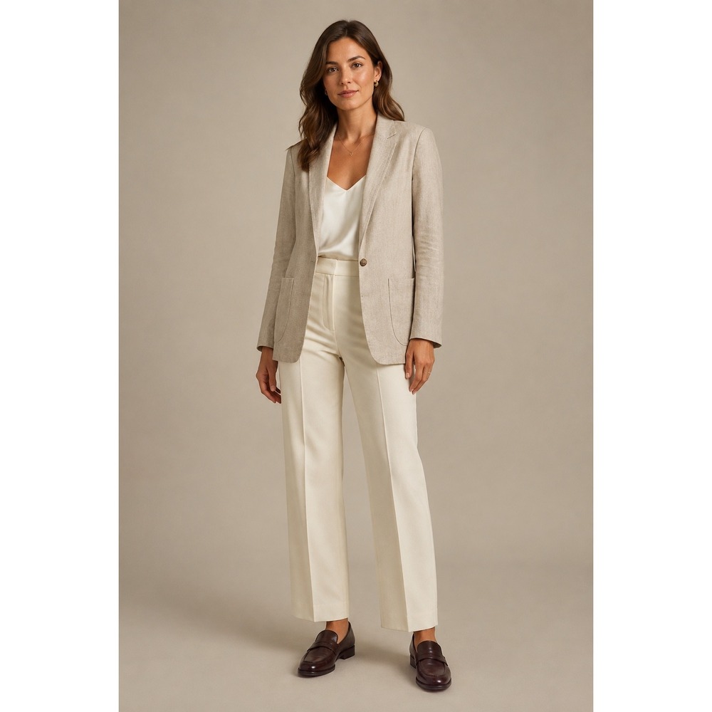 Banana Republic Long and Lean Blazer Size 4 Beige Linen Blend Single Button
